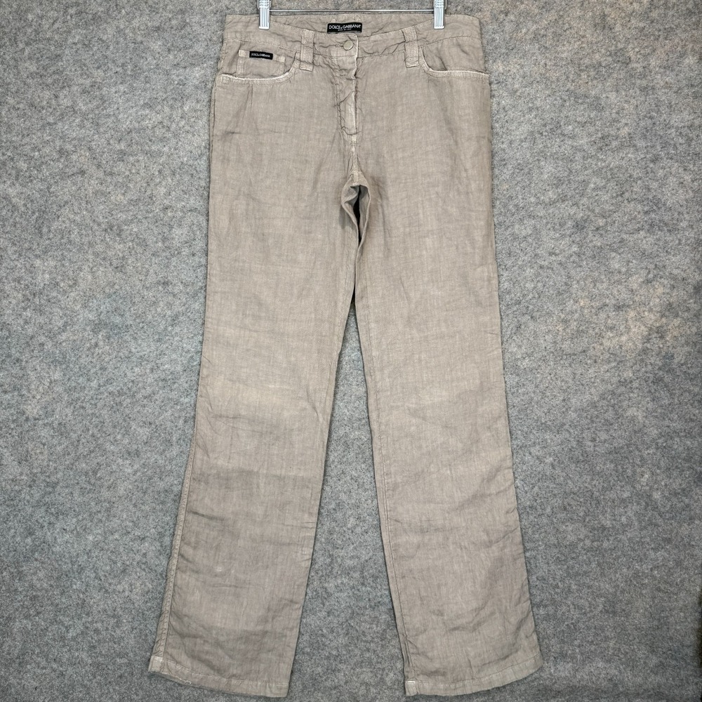 Dolce & Gabbana 100% Linen Pants Women 46 (US 14 XL) Straight W32 Designer Italy